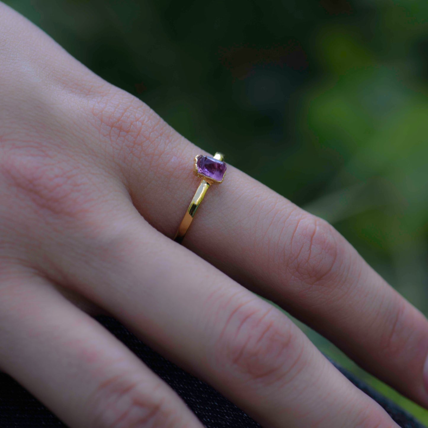 Gold plated Silver ring with Rough Rose Quartz