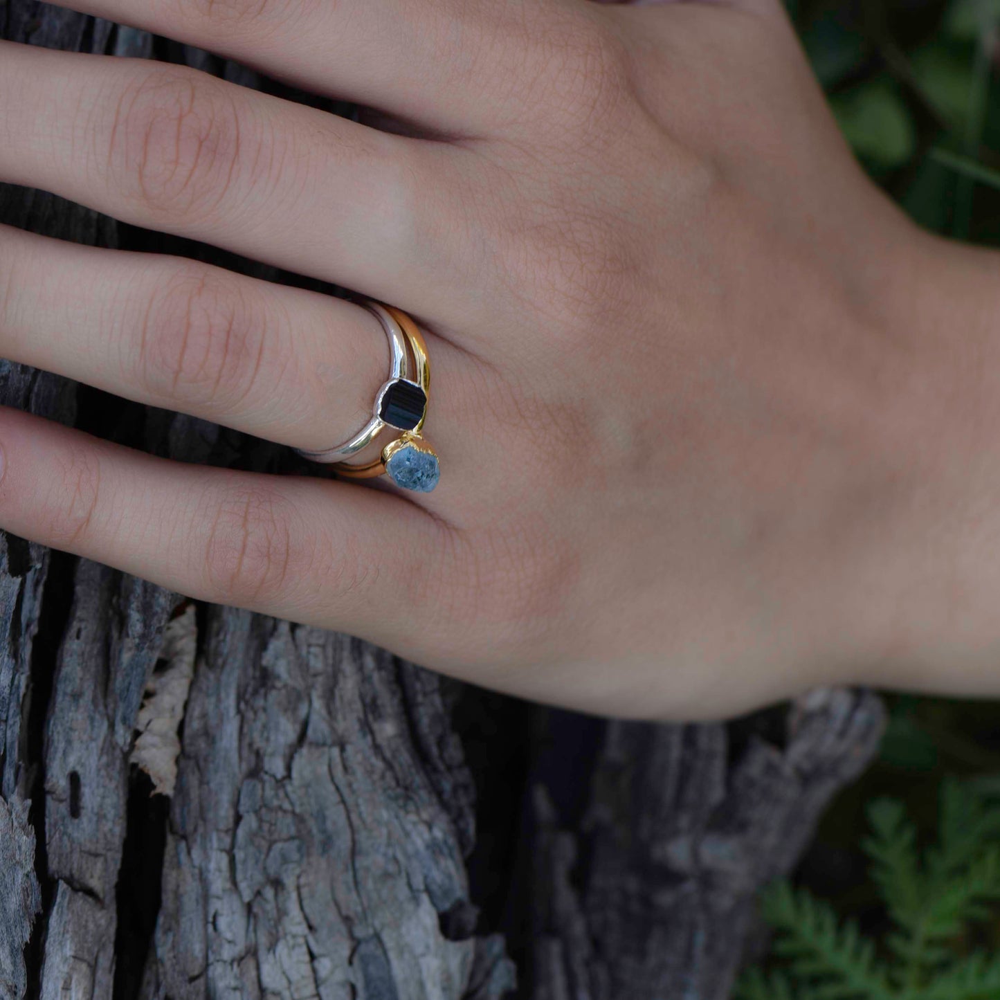 Silver ring with Rough Black Tourmaline