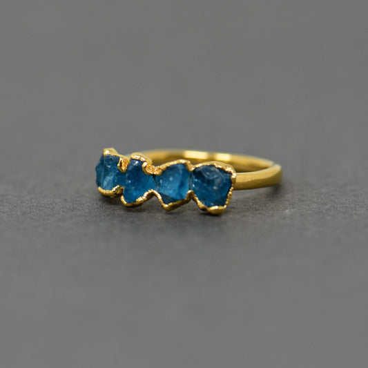 Gold plated Silver ring with Rough Apatite
