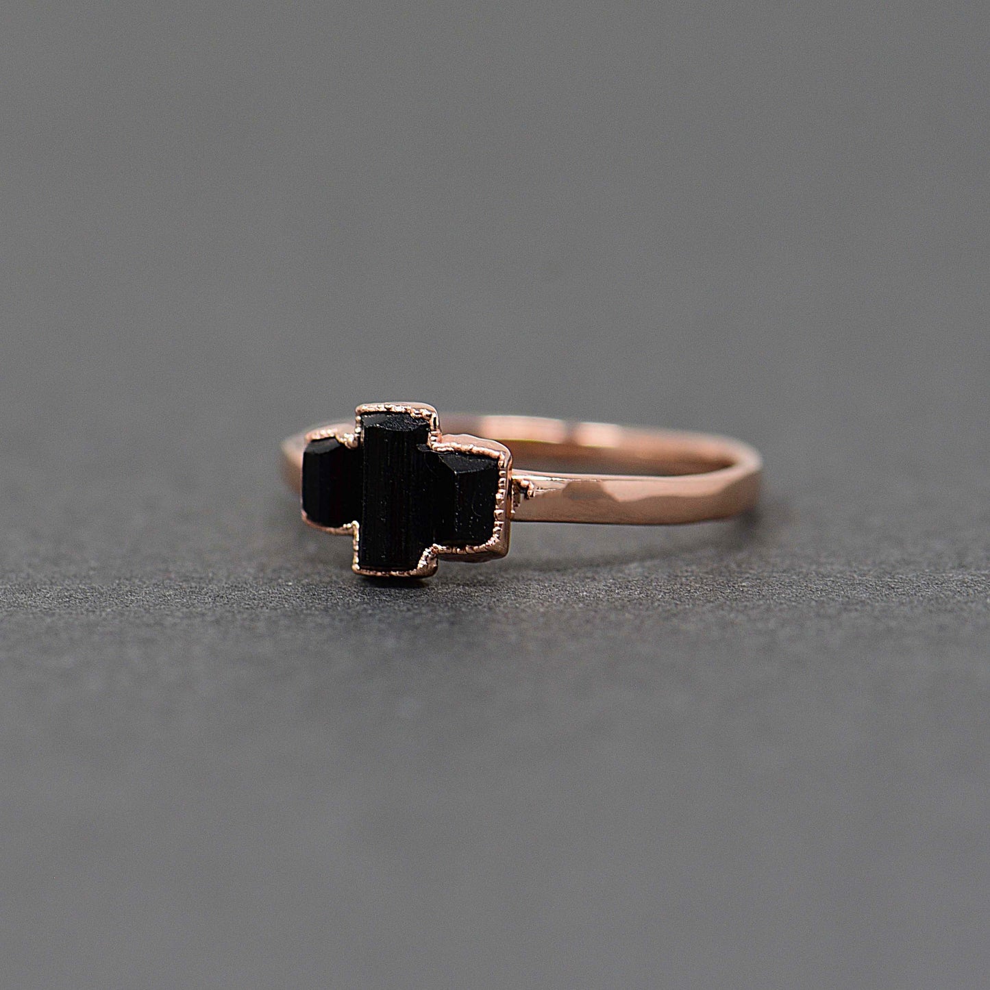 Rose Gold plated Silver ring with Rough Black Tourmaline