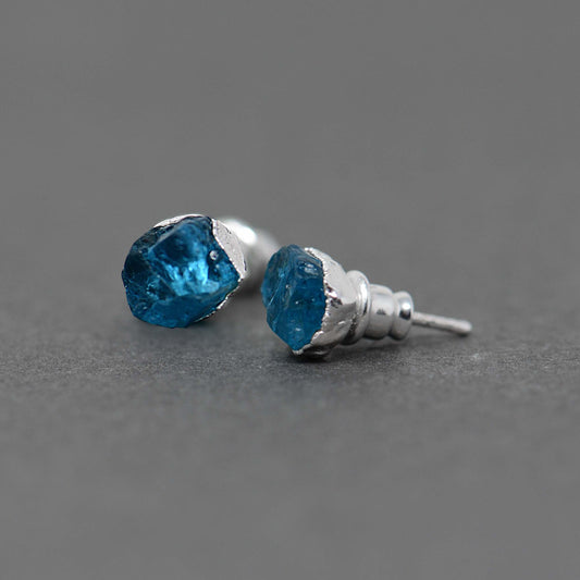 Silver stud earrings with Rough Apatite