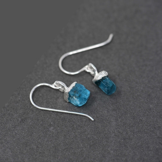 Silver hook earrings with Rough Apatite