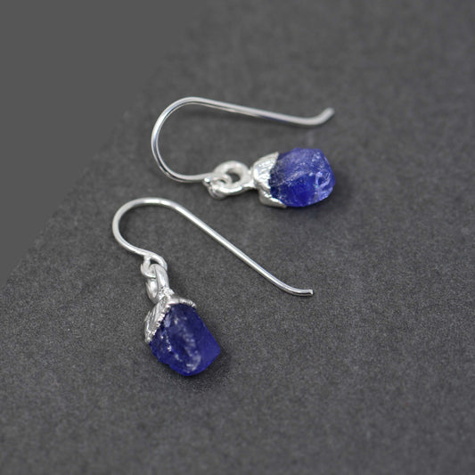 Silver hook earrings with Rough Tanzanite