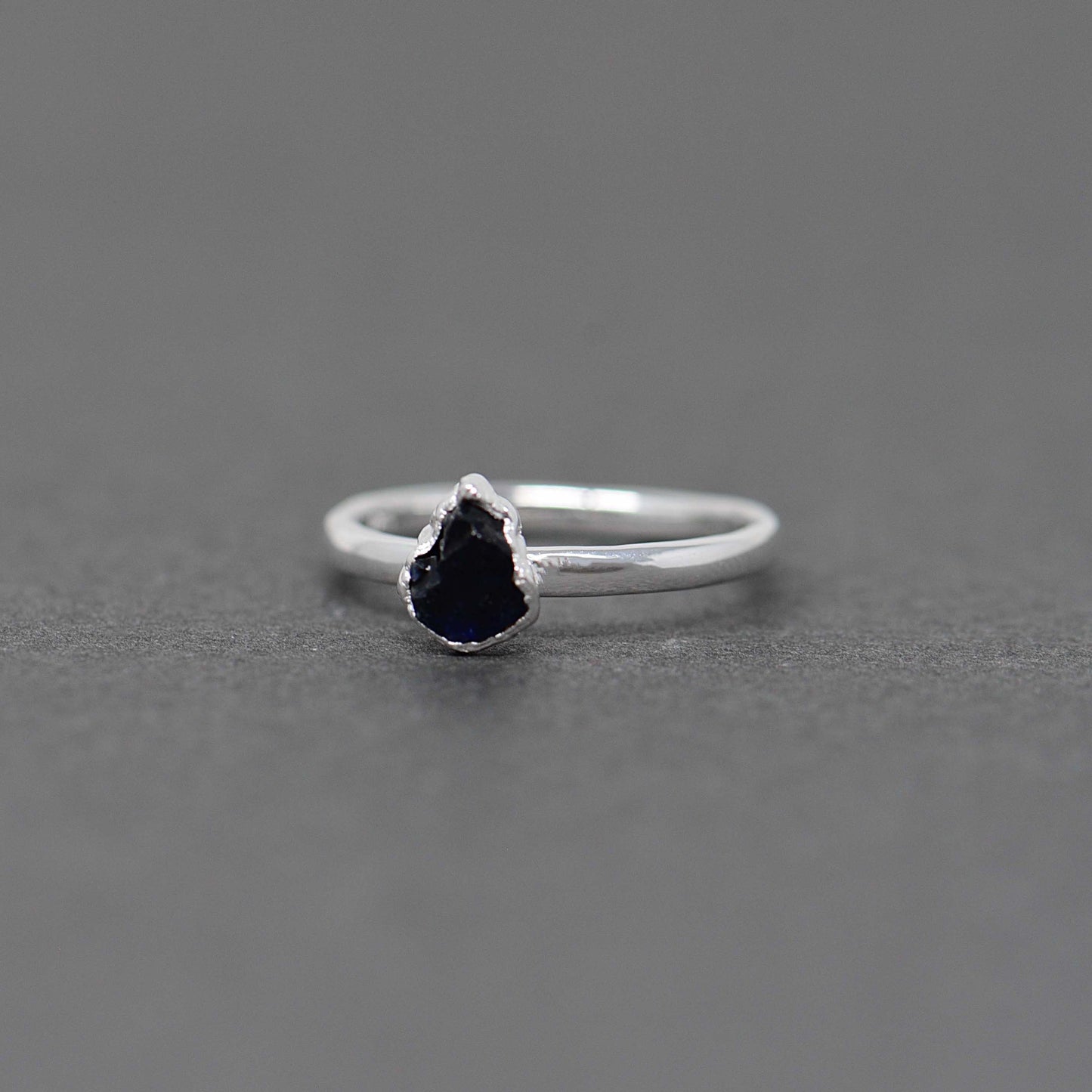 Silver ring with Rough Blue Sapphire