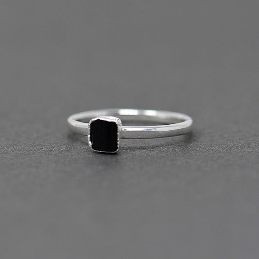 Silver ring with Rough Black Tourmaline